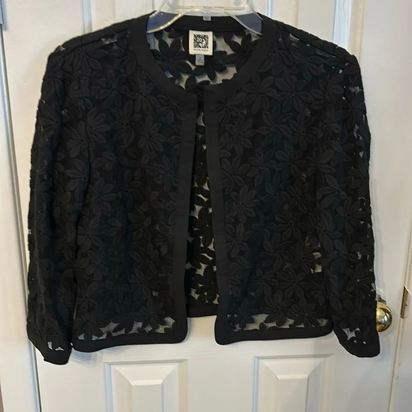 Anne Klein Women’s 4 Black Lace Embroidered Semi Sheer Cardigan Jacket - Picture 1 of 6